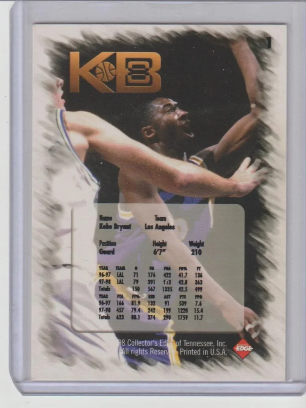 Kobe Bryant 1998 Collector’s Edge Impulse KB8 Lakers/Black Mamba Gold Border